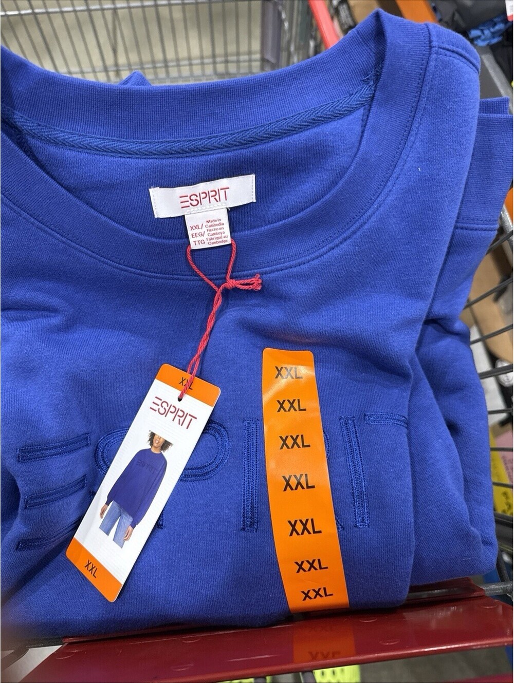 NWT Esprit Women's XXL Logo Fleece Crewneck Blue Viral 80's Vintage